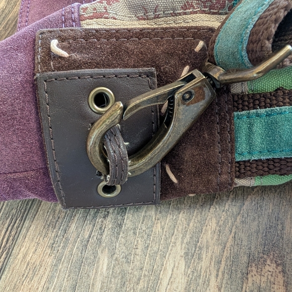 Lucky Brand Oversized Patchwork Suede Canvas Tote Vintage Adjustable Purse Bag - Picture 7 of 15